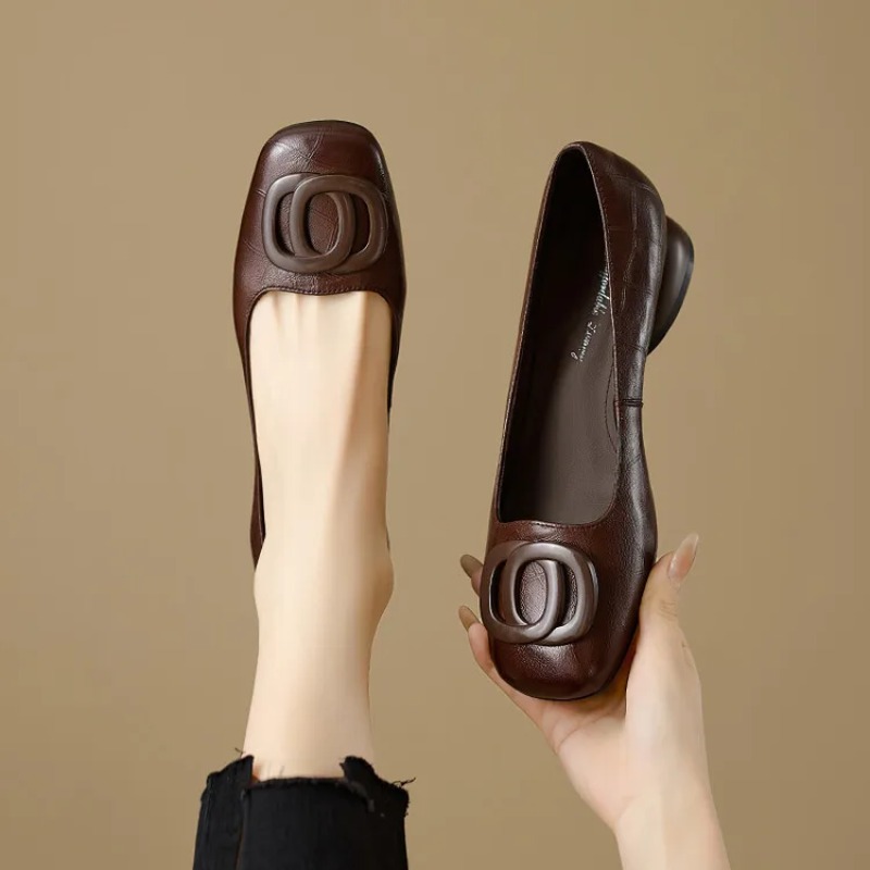 Leather Work Heels - Scarpe da Donna in Stile Francese,
