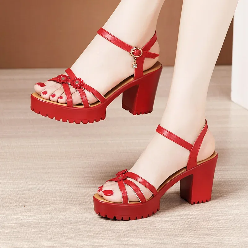 Leather Work Heels - Sandali con plateau in morbida pelle